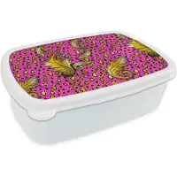 MuchoWow Broodtrommel Wit - Lunchbox - Brooddoos - Barok - Panter - Goud - Patroon - 18x12x6 cm - Volwassenen