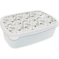 MuchoWow Broodtrommel Wit - Lunchbox - Brooddoos - Konijnen - Patronen - Lente - 18x12x6 cm - Volwassenen