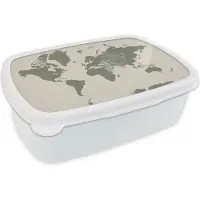 MuchoWow Broodtrommel Wit - Lunchbox - Brooddoos - Wereldkaart - Dieren - Panter - 18x12x6 cm - Volwassenen