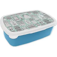 MuchoWow Broodtrommel Blauw - Lunchbox - Brooddoos - Patronen - Huis - Skyline - 18x12x6 cm - Kinderen - Jongen