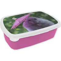 MuchoWow Broodtrommel Roze - Lunchbox - Brooddoos - Hamster met een roze parasol - 18x12x6 cm - Kinderen - Meisje