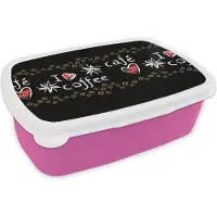 MuchoWow Broodtrommel Roze - Lunchbox - Brooddoos - Koffie - Patronen - Love - 18x12x6 cm - Kinderen - Meisje