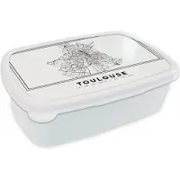 MuchoWow Broodtrommel Wit - Lunchbox - Brooddoos - Kaart – Toulouse - Zwart Wit – Plattegrond – Stadskaart - 18x12x6 cm - Volwassenen