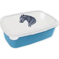 MuchoWow Broodtrommel Blauw - Lunchbox - Brooddoos - Paard - Waterverf - Blauw - Meisjes - Kinderen - Meiden - 18x12x6 cm - Kinderen - Jongen