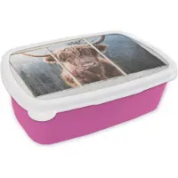 MuchoWow Broodtrommel Roze - Lunchbox - Brooddoos - Hooglander - Berg - Doorkijk - 18x12x6 cm - Kinderen - Meisje