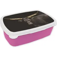 MuchoWow Broodtrommel Roze - Lunchbox - Brooddoos - Koe - Goud - Zwart - 18x12x6 cm - Kinderen - Meisje