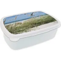 MuchoWow Broodtrommel Wit - Lunchbox - Brooddoos - Strand - Vogel - Planten - 18x12x6 cm - Volwassenen