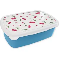 MuchoWow Broodtrommel Blauw - Lunchbox - Brooddoos - Kersen - Waterverf - Design - 18x12x6 cm - Kinderen - Jongen