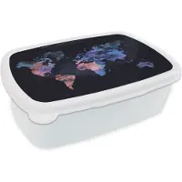 MuchoWow Broodtrommel Wit - Lunchbox - Brooddoos - Wereldkaart - Verf - Vintage - 18x12x6 cm - Volwassenen