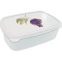 MuchoWow Broodtrommel Wit - Lunchbox - Brooddoos - Druiven - Bladeren - Waterverf - 18x12x6 cm - Volwassenen