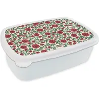 MuchoWow Broodtrommel Wit - Lunchbox - Brooddoos - Bloem - Planten - Boho - Design. - 18x12x6 cm - Volwassenen