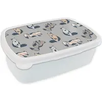 MuchoWow Broodtrommel Wit - Lunchbox - Brooddoos - Patroon - Kat - Hart - Jongens - Meisjes - Kinderen - Kindje - 18x12x6 cm - Volwassenen