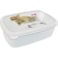 MuchoWow Broodtrommel Wit - Lunchbox - Brooddoos - Konijn - Baby - Wit - 18x12x6 cm - Volwassenen