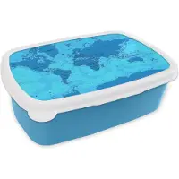 MuchoWow Broodtrommel Blauw - Lunchbox - Brooddoos - Wereldkaart - Trendy - Roest - 18x12x6 cm - Kinderen - Jongen