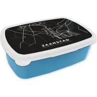 MuchoWow Broodtrommel Blauw - Lunchbox - Brooddoos - Zaanstad - Kaart - Zwart - 18x12x6 cm - Kinderen - Jongen