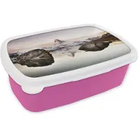 MuchoWow Broodtrommel Roze - Lunchbox - Brooddoos - Uitzicht vanaf de Stellisee op de Matterhorn in Zwitserland - 18x12x6 cm - Kinderen - Meisje
