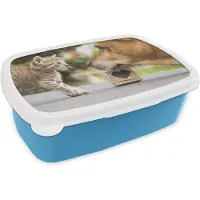 MuchoWow Broodtrommel Blauw - Lunchbox - Brooddoos - Hond - Kat - Macro - 18x12x6 cm - Kinderen - Jongen