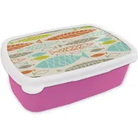 MuchoWow Broodtrommel Roze - Lunchbox - Brooddoos - Vis - Jaren 50 - Patroon - 18x12x6 cm - Kinderen - Meisje