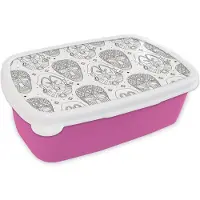 MuchoWow Broodtrommel Roze - Lunchbox - Brooddoos - Patroon - Maskers - Zuid-Amerika - 18x12x6 cm - Kinderen - Meisje