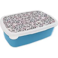 MuchoWow Broodtrommel Blauw - Lunchbox - Brooddoos - Meiden - Bloemen - Roze - Patronen - Girl - Kids - Kinderen - Meisjes - 18x12x6 cm - Kinderen - Jongen