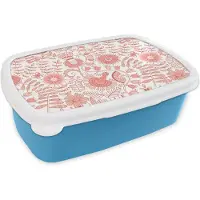 MuchoWow Broodtrommel Blauw - Lunchbox - Brooddoos - Bloemen - Patronen - Pastel - 18x12x6 cm - Kinderen - Jongen