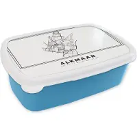 MuchoWow Broodtrommel Blauw - Lunchbox - Brooddoos - Nederland – Alkmaar – Stadskaart – Kaart – Zwart Wit – Plattegrond - 18x12x6 cm - Kinderen - Jongen