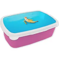 MuchoWow Broodtrommel Roze - Lunchbox - Brooddoos - Banaan - Oranje - Blauw - 18x12x6 cm - Kinderen - Meisje