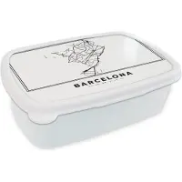 MuchoWow Broodtrommel Wit - Lunchbox - Brooddoos - Barcelona - Stadskaart - Spanje - 18x12x6 cm - Volwassenen