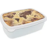 MuchoWow Broodtrommel Wit - Lunchbox - Brooddoos - Wereldkaart - Glitter - Goud - 18x12x6 cm - Volwassenen