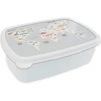 MuchoWow Broodtrommel Wit - Lunchbox - Brooddoos - Kinderkamer - Kaart - Dino - Grijs - 18x12x6 cm - Volwassenen