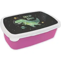 MuchoWow Broodtrommel Roze - Lunchbox - Brooddoos - Quotes - 'Hello dino' - Spreuken - Jongens - Kids - Kinderen - 18x12x6 cm - Kinderen - Meisje
