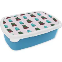 MuchoWow Broodtrommel Blauw - Lunchbox - Brooddoos - Rugzak - Patronen - Retro - Pastel - 18x12x6 cm - Kinderen - Jongen