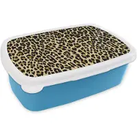 MuchoWow Broodtrommel Blauw - Lunchbox - Brooddoos - Luipaardprint - Design - Geel - 18x12x6 cm - Kinderen - Jongen