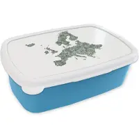 MuchoWow Broodtrommel Blauw - Lunchbox - Brooddoos - Kaart - Europa - Palmblad - 18x12x6 cm - Kinderen - Jongen