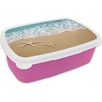 MuchoWow Broodtrommel Roze - Lunchbox - Brooddoos - Zeester - Strand - Zee - 18x12x6 cm - Kinderen - Meisje