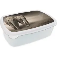MuchoWow Broodtrommel Wit - Lunchbox - Brooddoos - Olifant - Berg - Mist - 18x12x6 cm - Volwassenen