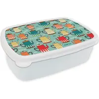 MuchoWow Broodtrommel Wit - Lunchbox - Brooddoos - Patronen - Thee - Theepot - Vintage - 18x12x6 cm - Volwassenen
