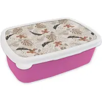 MuchoWow Broodtrommel Roze - Lunchbox - Brooddoos - Zomer - Monstera - Bruin - 18x12x6 cm - Kinderen - Meisje