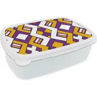 MuchoWow Broodtrommel Wit - Lunchbox Design - Lijn - Retro - Brooddoos 18x12x6 cm - Brood lunch box - Broodtrommels voor kinderen en volwassenen