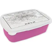 MuchoWow Broodtrommel Roze - Lunchbox - Brooddoos - Plattegrond - Köln - Kaart - Stadskaart - 18x12x6 cm - Kinderen - Meisje