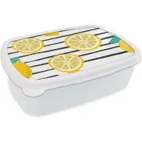 MuchoWow Broodtrommel Wit - Lunchbox - Brooddoos - Citroenen - Zomer - Patronen - 18x12x6 cm - Volwassenen