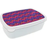 MuchoWow Broodtrommel Wit - Lunchbox Tulpen - Patroon - Retro - Brooddoos 18x12x6 cm - Brood lunch box - Broodtrommels voor kinderen en volwassenen