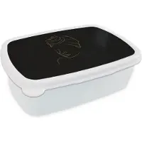 MuchoWow Broodtrommel Wit - Lunchbox - Brooddoos - Vrouw - Hoofddoek - Goud - Zwart - 18x12x6 cm - Volwassenen