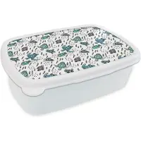 MuchoWow Broodtrommel Wit - Lunchbox - Brooddoos - Patronen - Schildpad - Vissen - 18x12x6 cm - Volwassenen