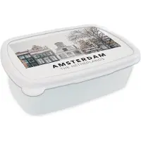 MuchoWow Broodtrommel Wit - Lunchbox - Brooddoos - Nederland - Amsterdam - Huis - 18x12x6 cm - Volwassenen
