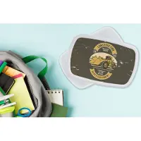 MuchoWow Broodtrommel Wit - Lunchbox - Brooddoos - Bulldozer - Geel - Tekening - Retro - 18x12x6 cm - Volwassenen