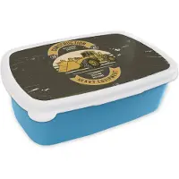 MuchoWow Broodtrommel Blauw - Lunchbox - Brooddoos - Bulldozer - Geel - Tekening - Retro - 18x12x6 cm - Kinderen - Jongen
