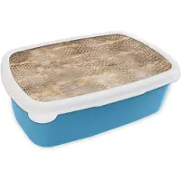 MuchoWow Broodtrommel Blauw - Lunchbox - Brooddoos - Dierenprint - Goud - Luxe - Slang - 18x12x6 cm - Kinderen - Jongen