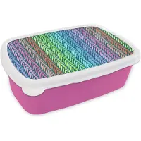 MuchoWow Broodtrommel Roze - Lunchbox - Brooddoos - Regenboog - Patroon - Pastel - 18x12x6 cm - Kinderen - Meisje