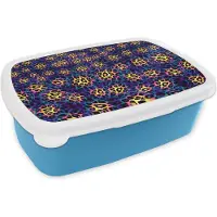 MuchoWow Broodtrommel Blauw - Lunchbox - Brooddoos - Design - Luipaardprint - Geel - Blauw - 18x12x6 cm - Kinderen - Jongen